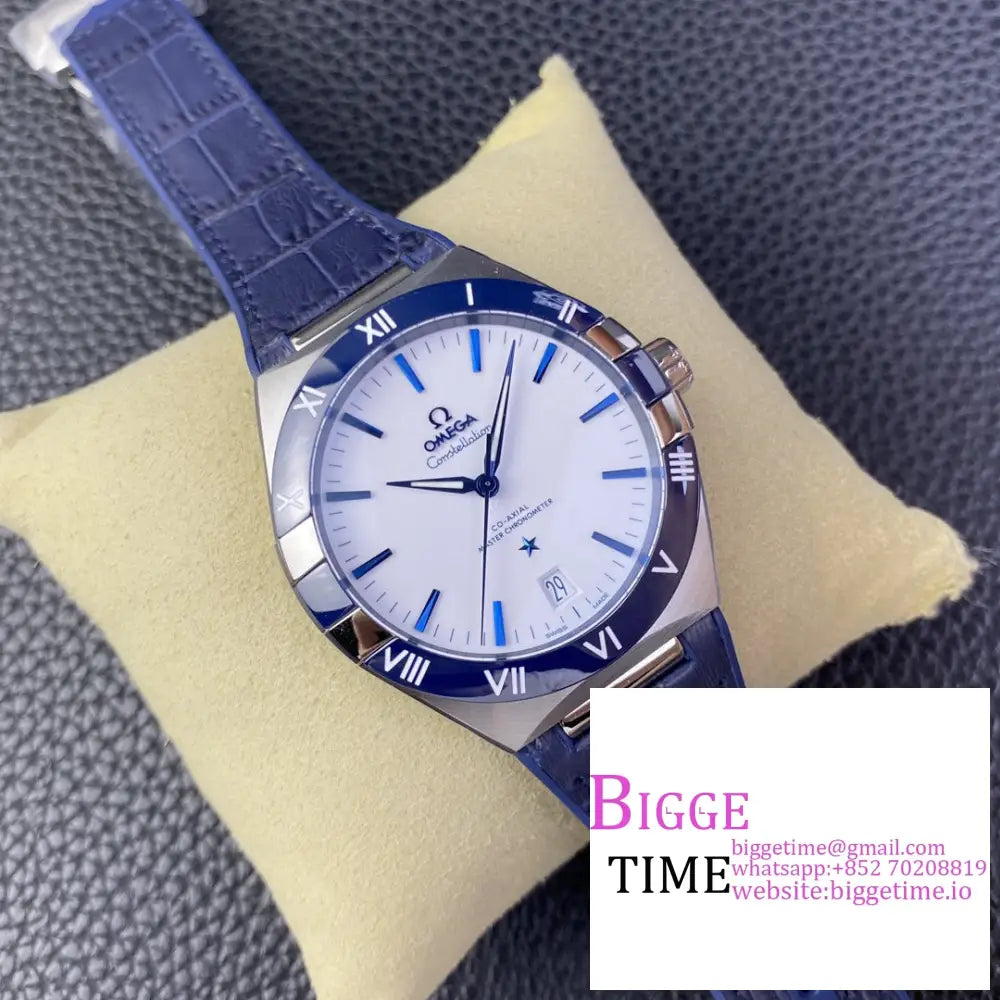 Constellation 41Mm Ceramic White Dial Blue Rubber Strap Vsf A8900 Omega