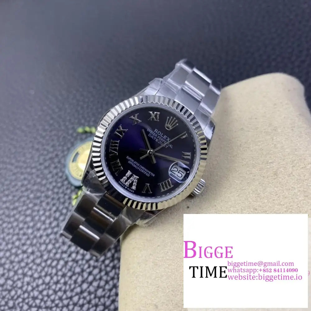 DateJust 31mm Ladies Purple Dial Diamond Roma Marker Oyster Bracelet WF A2671 Option1 Rolex