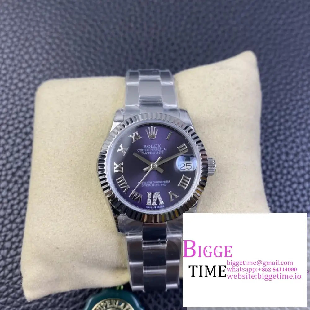 DateJust 31mm Ladies Purple Dial Diamond Roma Marker Oyster Bracelet WF A2671 Option1 Rolex