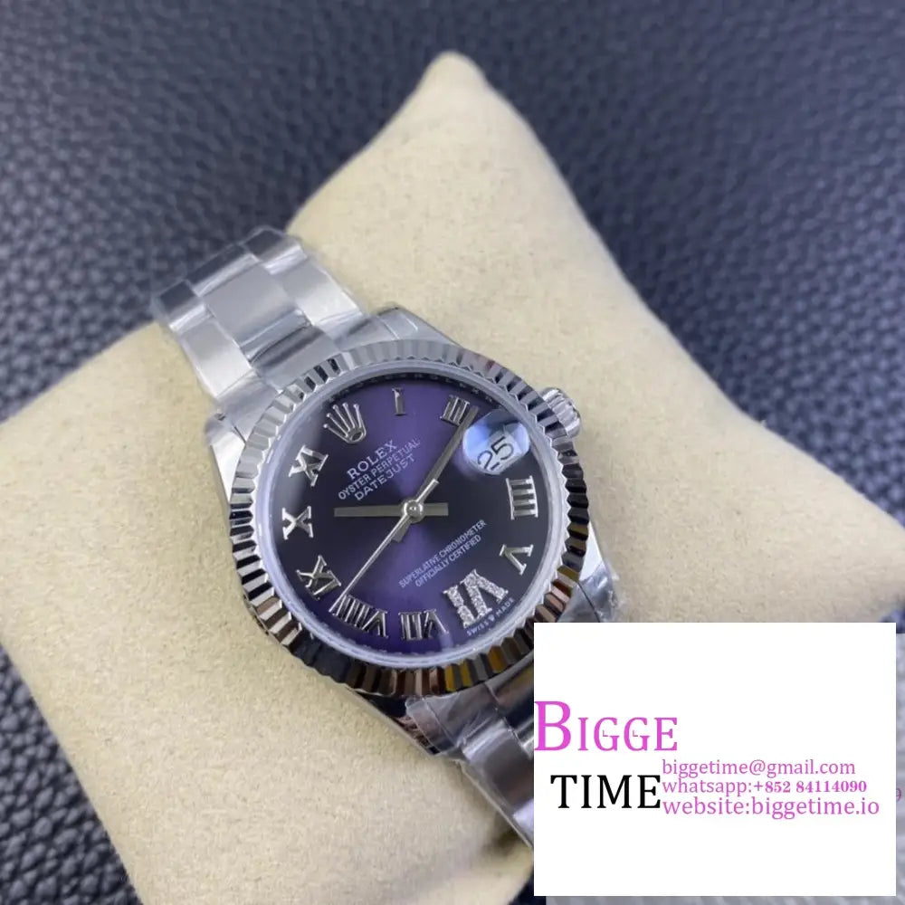 DateJust 31mm Ladies Purple Dial Diamond Roma Marker Oyster Bracelet WF A2671 Option1 Rolex