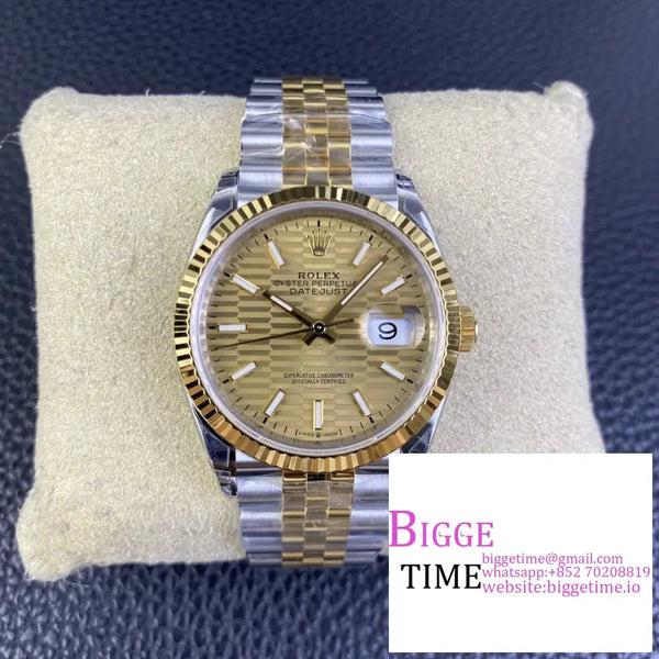 Datejust 36Mm Fluted Bezel Gold Motif Dial Yg/Ss Jubilee Bracelet Vsf Vs3235 Option1 Rolex