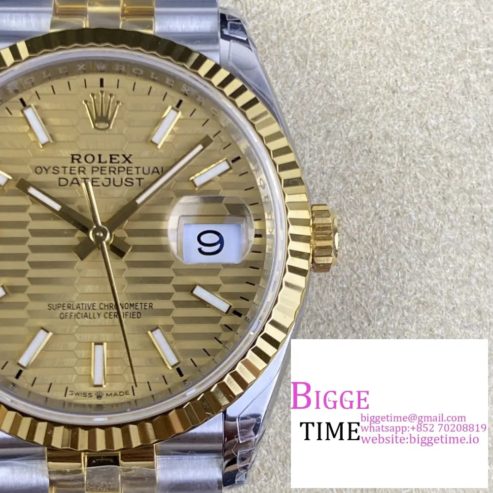 Datejust 36Mm Fluted Bezel Gold Motif Dial Yg/Ss Jubilee Bracelet Vsf Vs3235 Rolex