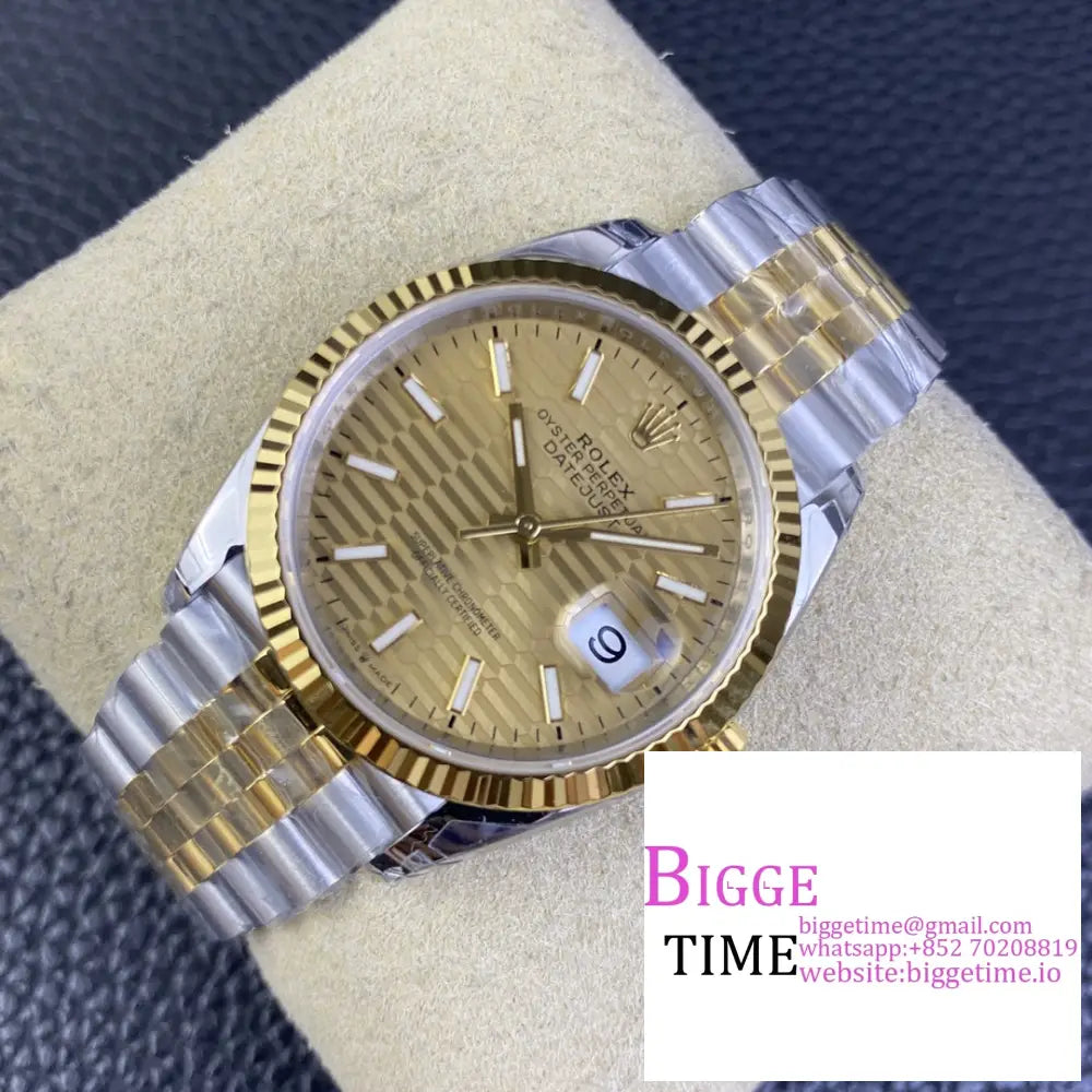 Datejust 36Mm Fluted Bezel Gold Motif Dial Yg/Ss Jubilee Bracelet Vsf Vs3235 Rolex