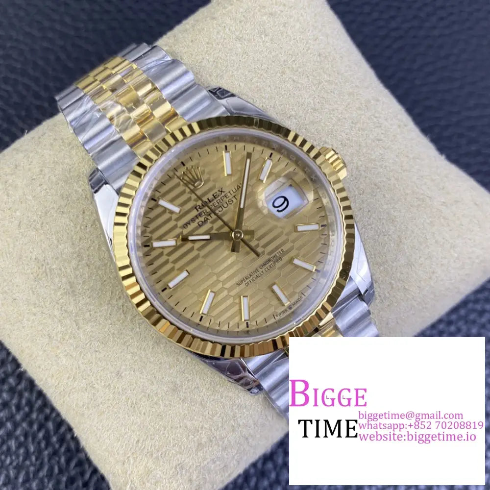 Datejust 36Mm Fluted Bezel Gold Motif Dial Yg/Ss Jubilee Bracelet Vsf Vs3235 Rolex