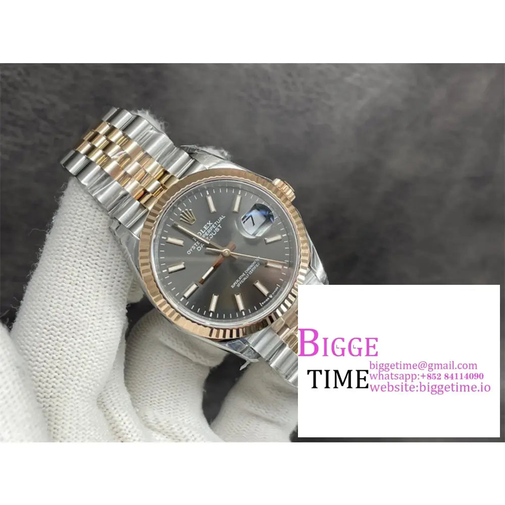 Datejust 36Mm Fluted Bezel Grey Dial Rg/Ss Jubilee Bracelet Vsf Vs3235 Rolex