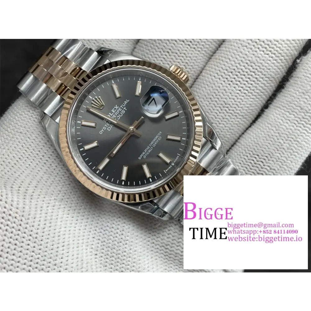 Datejust 36Mm Fluted Bezel Grey Dial Rg/Ss Jubilee Bracelet Vsf Vs3235 Rolex