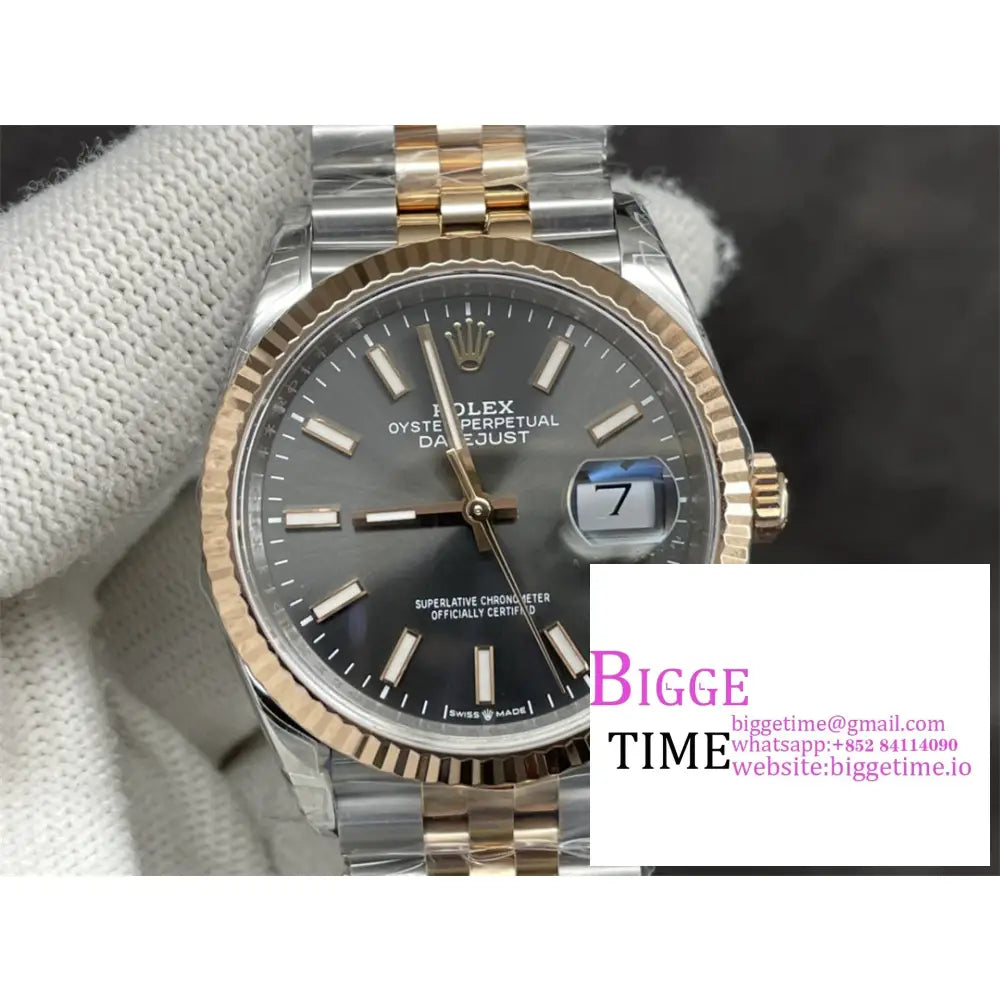 Datejust 36Mm Fluted Bezel Grey Dial Rg/Ss Jubilee Bracelet Vsf Vs3235 Rolex