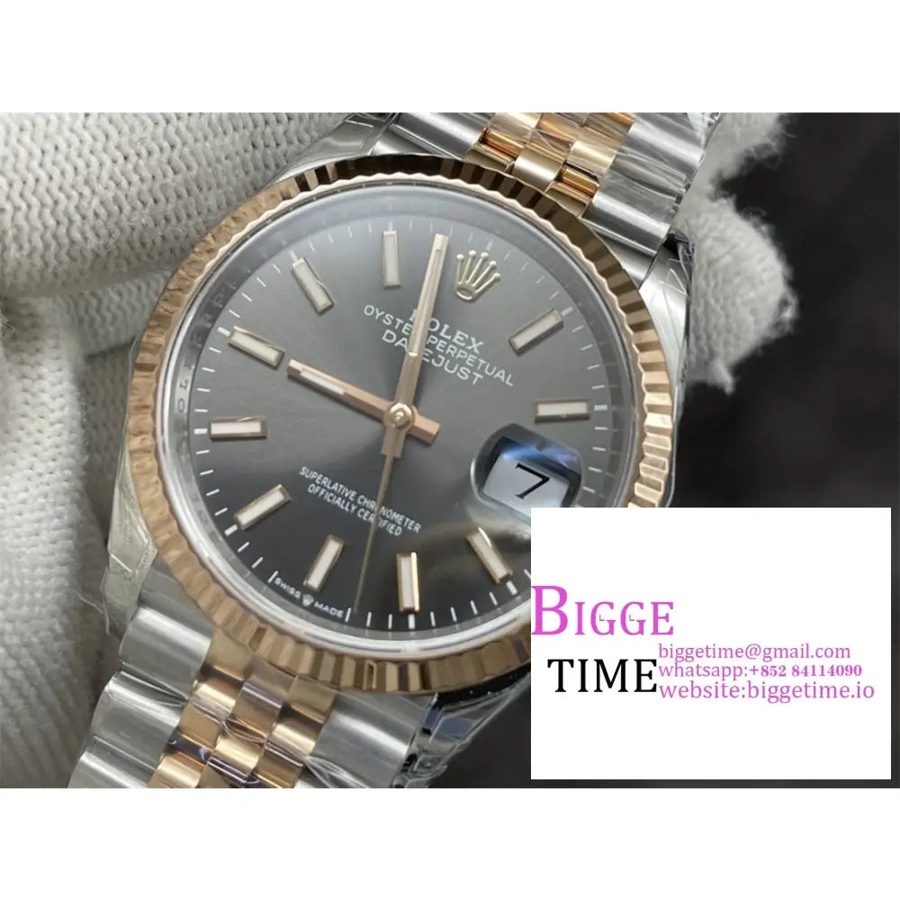 Datejust 36Mm Fluted Bezel Grey Dial Rg/Ss Jubilee Bracelet Vsf Vs3235 Rolex