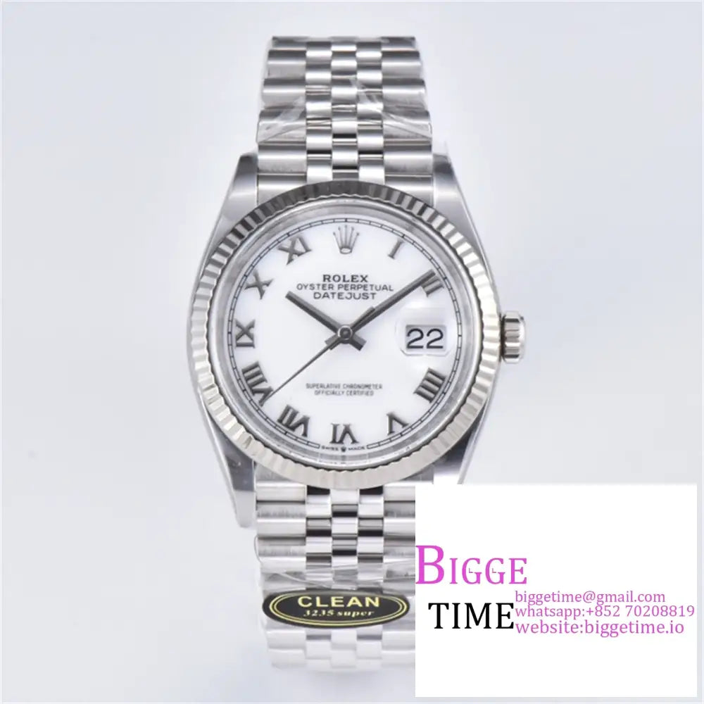 Datejust 36Mm Fluted Bezel White Dial Roma Marker Jubilee Bracelet Clean Factory Cf Vr3235 Option1