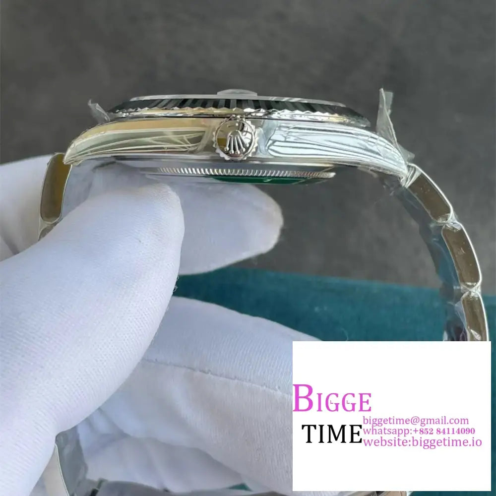 Datejust 41Mm Wimbledon Fluted Bezel Grey Dial Green Roma Marker Oyster Bracelet Vsf Vs3235 Rolex