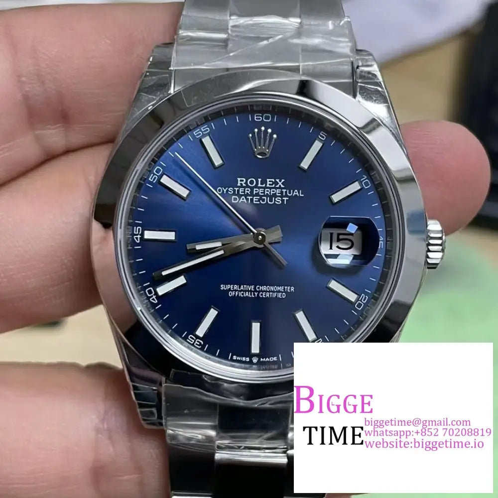 Datejust 41Mm 126300 Smooth Bezel Blue Dial Oyster Bracelet Vsf Vs3235 Option1 Rolex