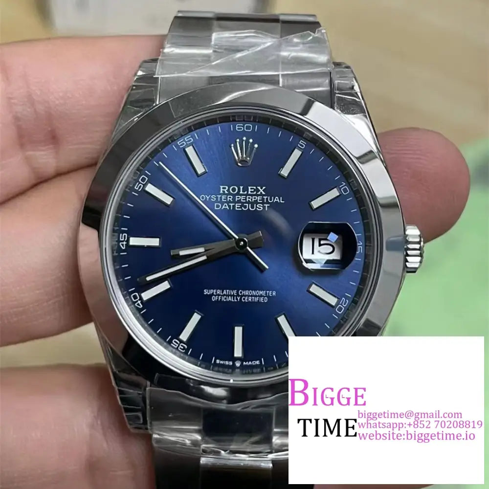 Datejust 41Mm 126300 Smooth Bezel Blue Dial Oyster Bracelet Vsf Vs3235 Rolex