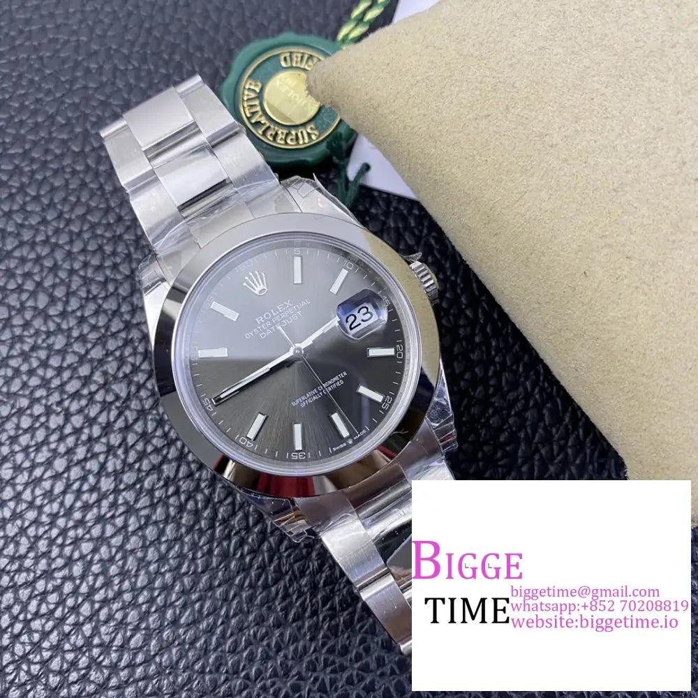 Datejust 41Mm 126300 Smooth Bezel Grey Dial Oyster Bracelet Vsf Vs3235 Rolex