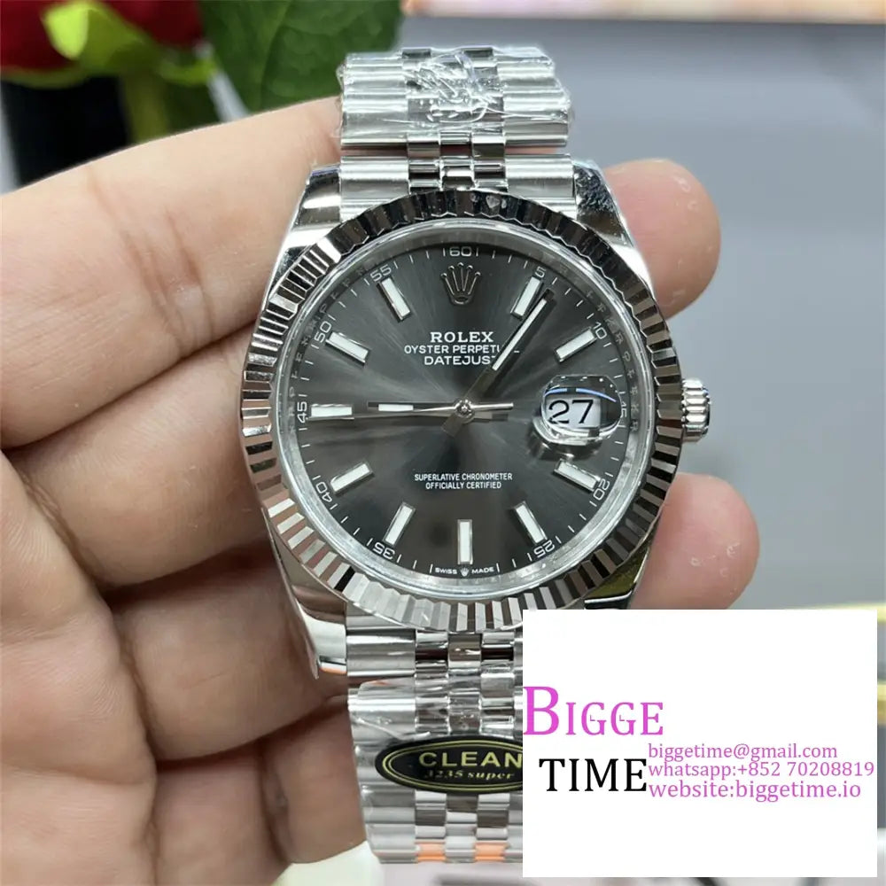 Datejust 41Mm 126334 Fluted Bezel Grey Dial Jubilee Bracelet Clean Factory Cf Vr3235 Option1 Rolex