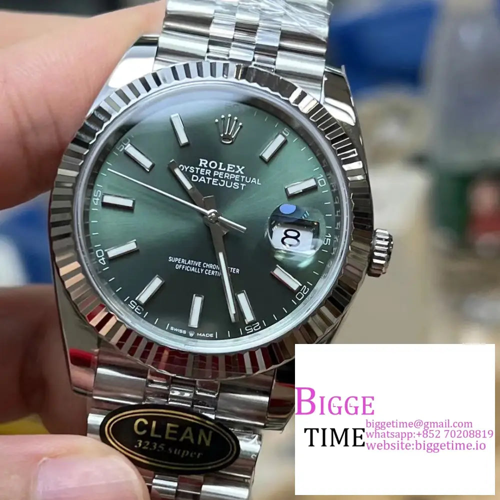 Datejust 41Mm 126334 Fluted Bezel Mint Green Dial Jubilee Bracelet Clean Factory Cf Vr3235 Option1