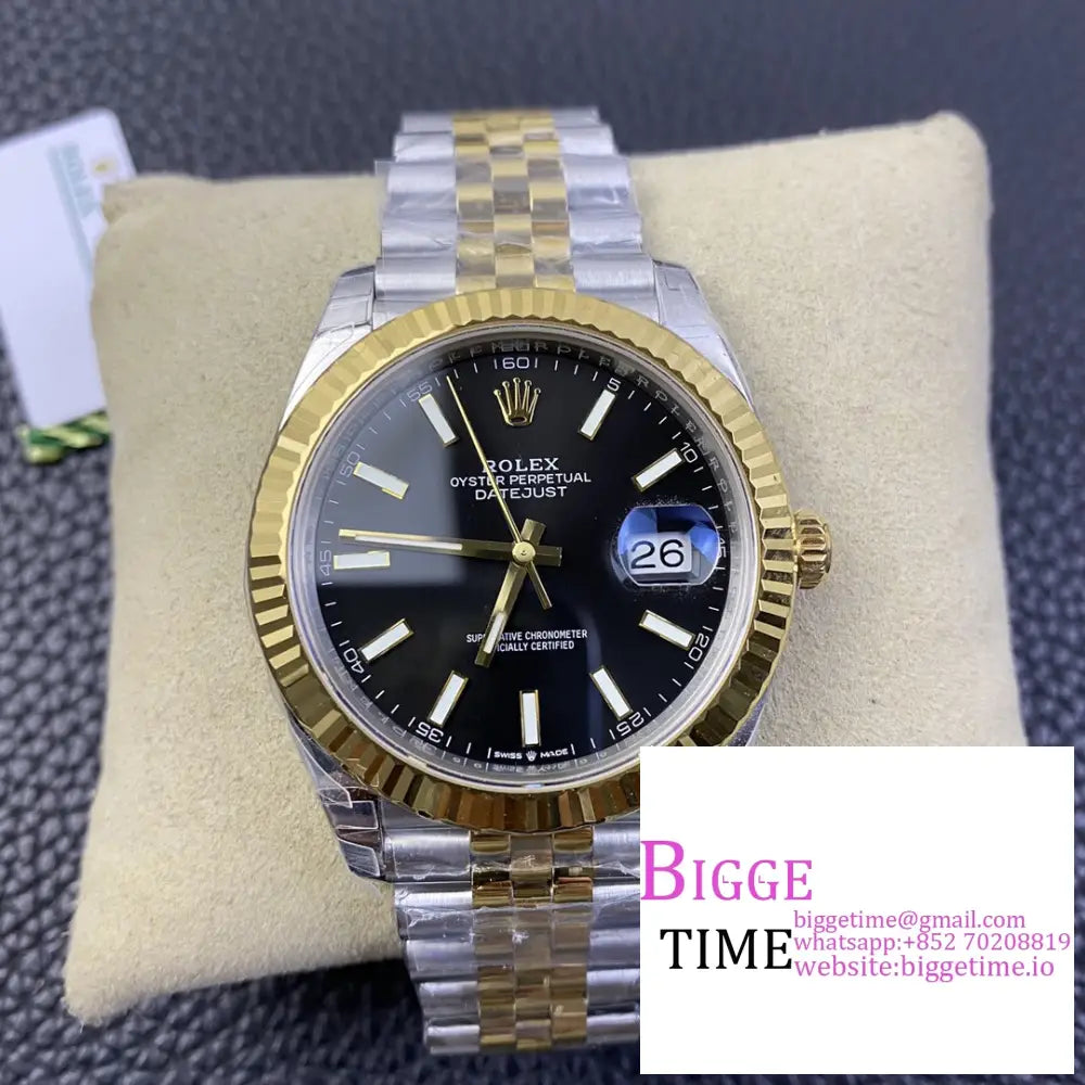 Datejust 41Mm Fluted Bezel Black Dial Yg/Ss Jubilee Bracelet Vsf Vs3235 Option1 Rolex