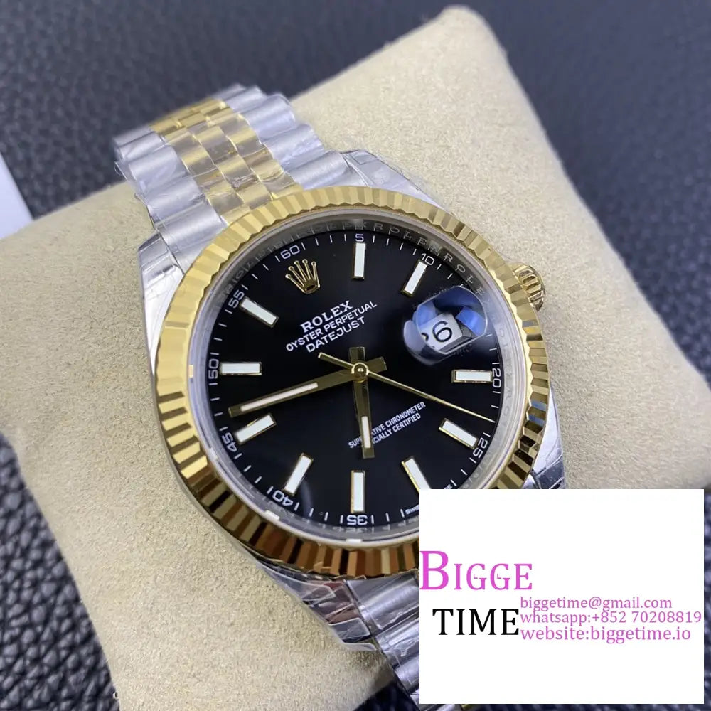 Datejust 41Mm Fluted Bezel Black Dial Yg/Ss Jubilee Bracelet Vsf Vs3235 Rolex