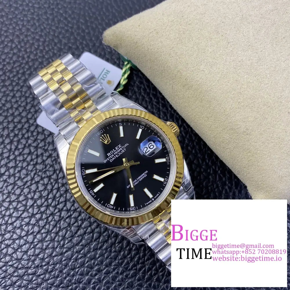 Datejust 41Mm Fluted Bezel Black Dial Yg/Ss Jubilee Bracelet Vsf Vs3235 Rolex