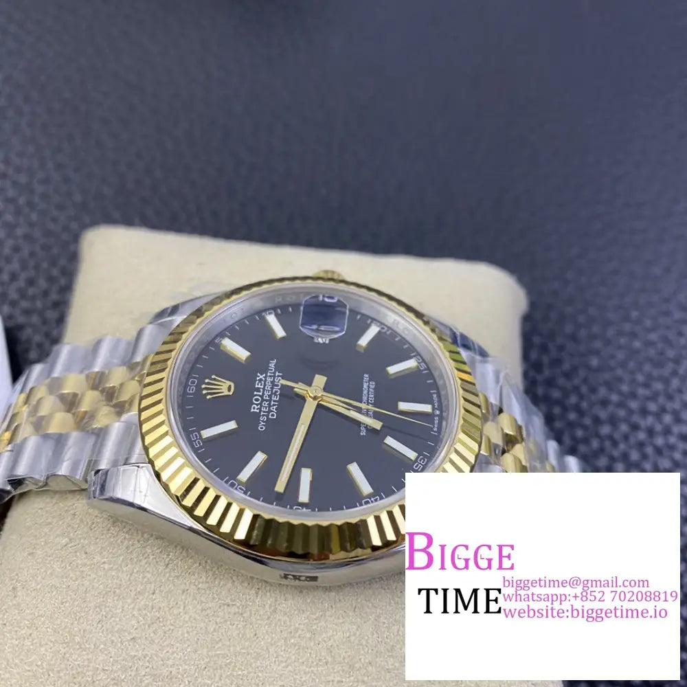 Datejust 41Mm Fluted Bezel Black Dial Yg/Ss Jubilee Bracelet Vsf Vs3235 Rolex