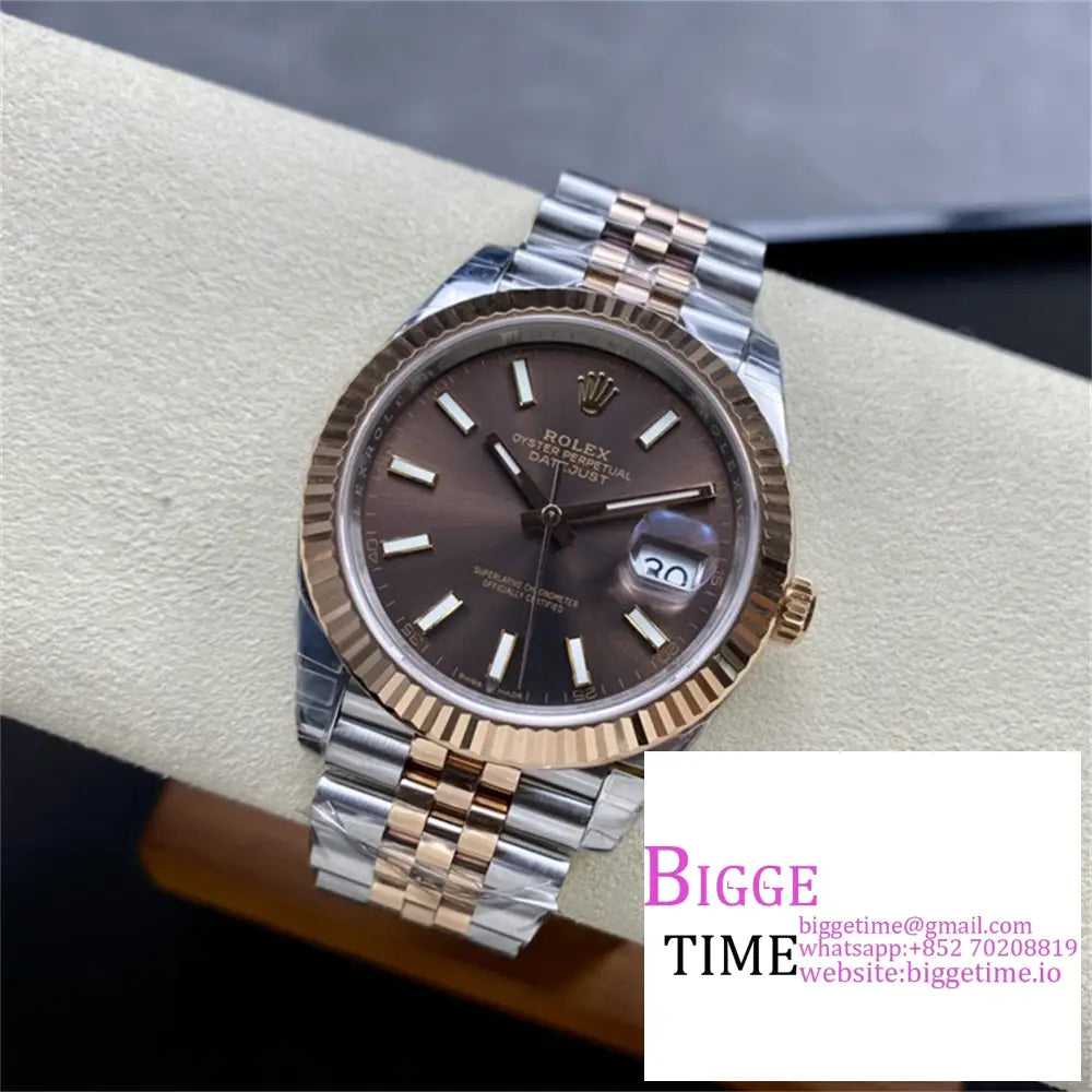 Datejust 41Mm Fluted Bezel Chocolate Dial Rg/Ss Jubilee Bracelet Vsf Vs3235 Option1 Rolex