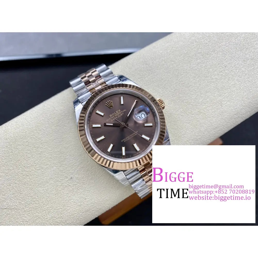 Datejust 41Mm Fluted Bezel Chocolate Dial Rg/Ss Jubilee Bracelet Vsf Vs3235 Rolex