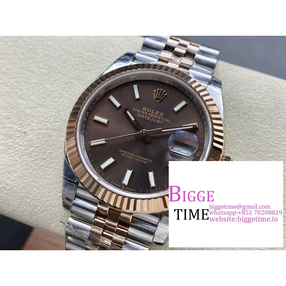 Datejust 41Mm Fluted Bezel Chocolate Dial Rg/Ss Jubilee Bracelet Vsf Vs3235 Rolex