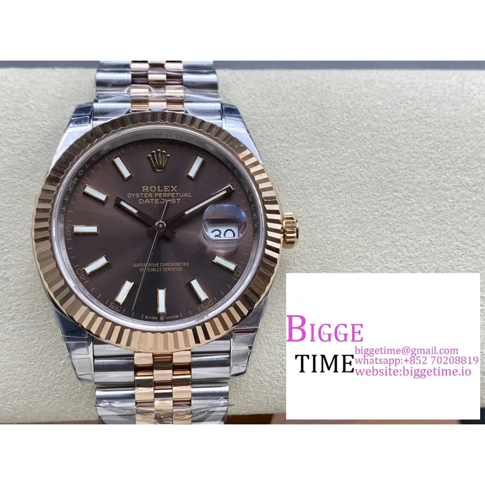 Datejust 41Mm Fluted Bezel Chocolate Dial Rg/Ss Jubilee Bracelet Vsf Vs3235 Rolex