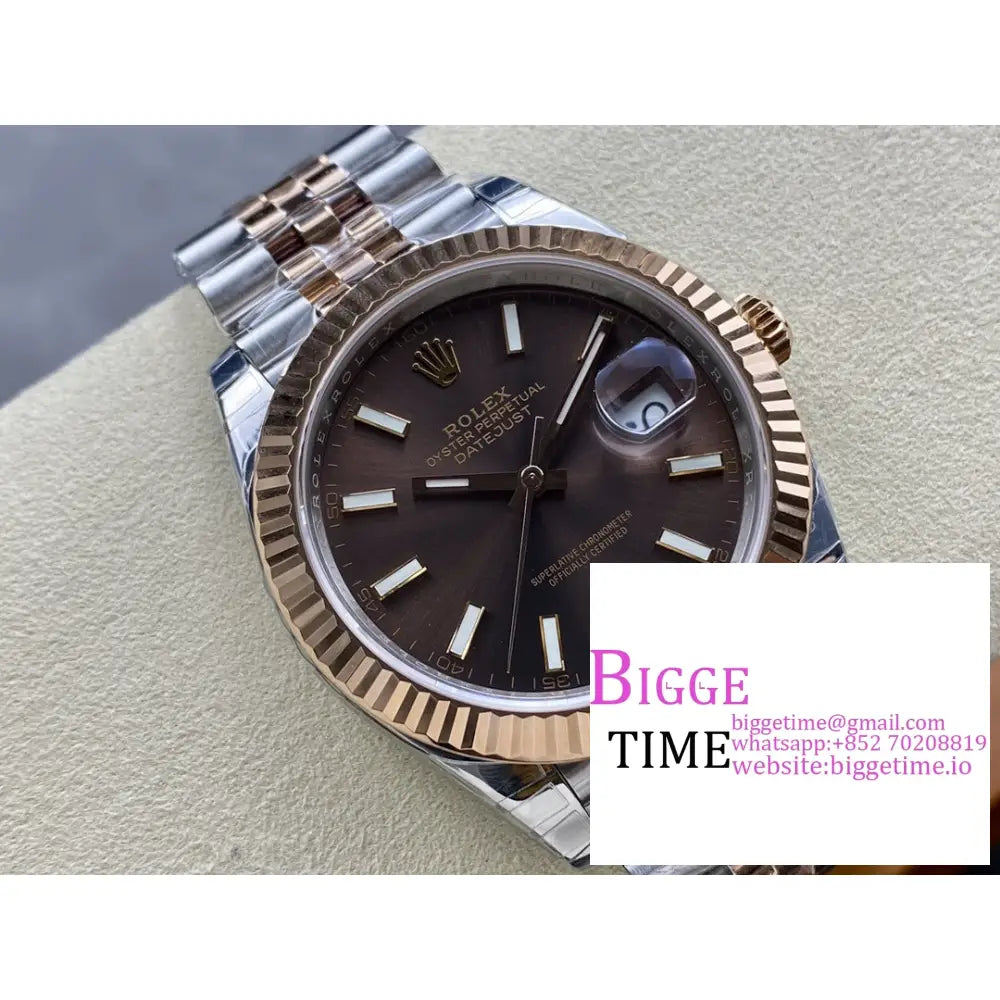 Datejust 41Mm Fluted Bezel Chocolate Dial Rg/Ss Jubilee Bracelet Vsf Vs3235 Rolex