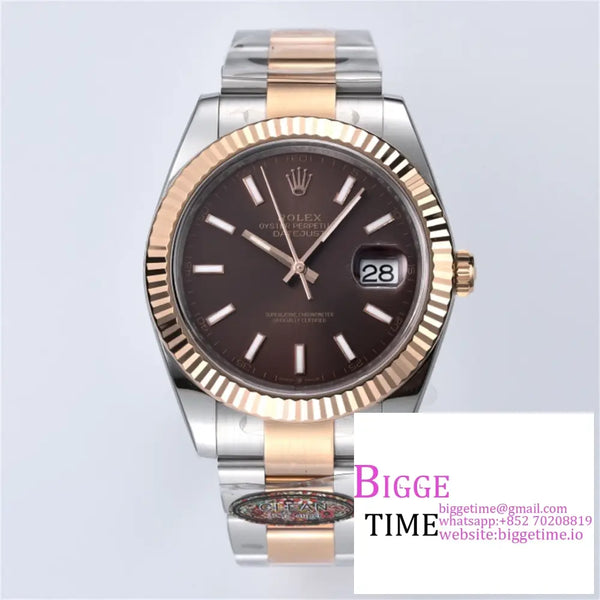 Datejust 41Mm Fluted Bezel Chocolate Dial Rg/Ss Oyster Bracelet Clean Factory Cf Vr3235 Option1