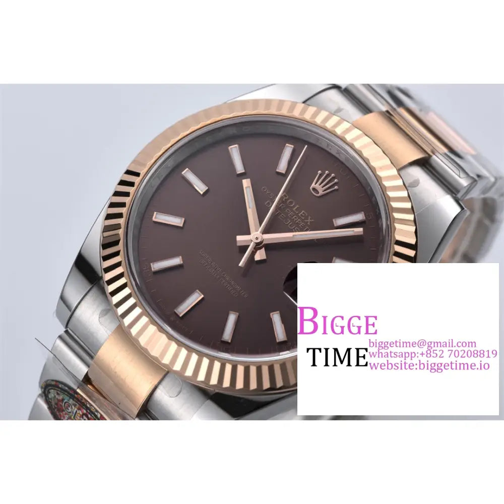 Datejust 41Mm Fluted Bezel Chocolate Dial Rg/Ss Oyster Bracelet Clean Factory Cf Vr3235 Rolex