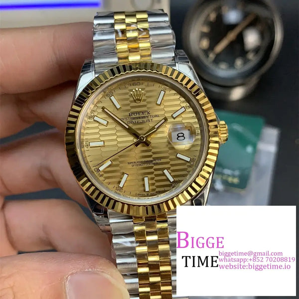 Datejust 41Mm Fluted Bezel Gold Motif Dial Yg/Ss Jubilee Bracelet Vsf Vs3235 Option1 Rolex