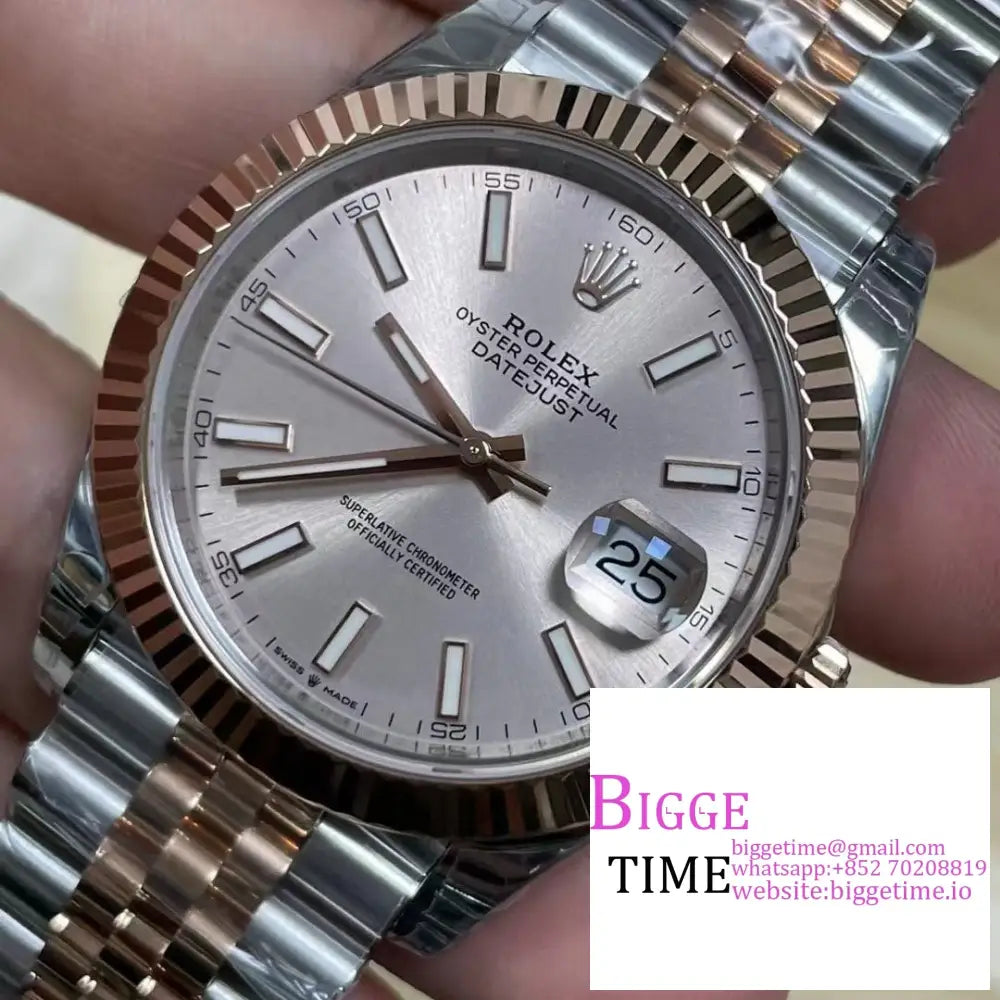 Datejust 41Mm Fluted Bezel Silver Dial Rg/Ss Jubilee Bracelet Vsf Vs3235 Rolex