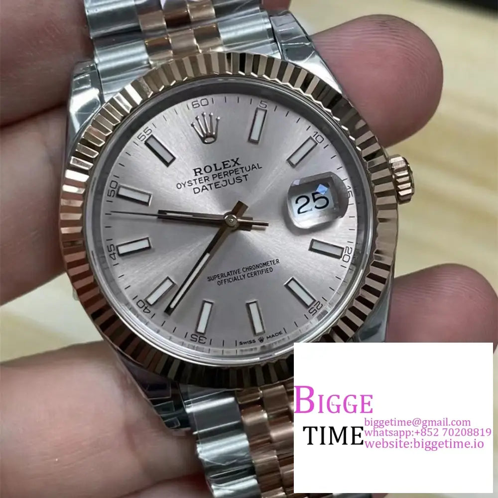 Datejust 41Mm Fluted Bezel Silver Dial Rg/Ss Jubilee Bracelet Vsf Vs3235 Rolex