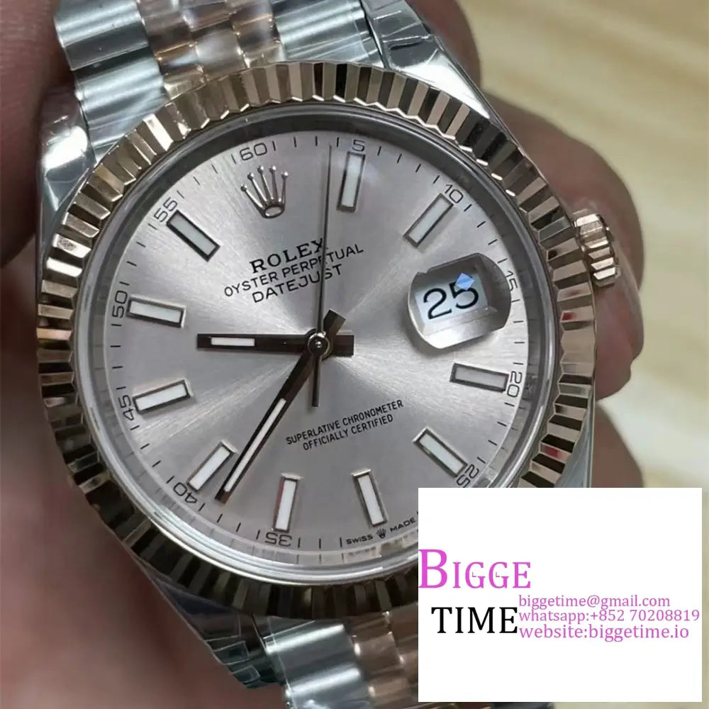 Datejust 41Mm Fluted Bezel Silver Dial Rg/Ss Jubilee Bracelet Vsf Vs3235 Rolex