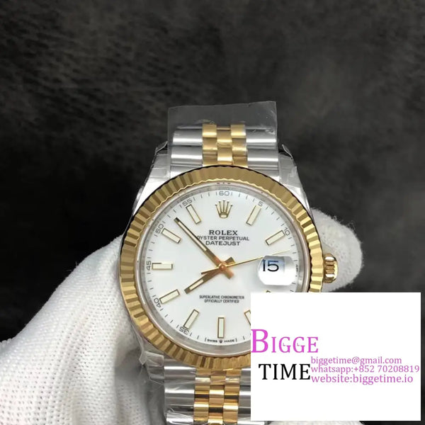 Datejust 41Mm Fluted Bezel White Dial Yg/Ss Jubilee Bracelet Vsf Vs3235 Option1 Rolex