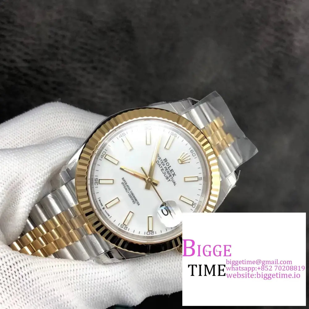 Datejust 41Mm Fluted Bezel White Dial Yg/Ss Jubilee Bracelet Vsf Vs3235 Rolex