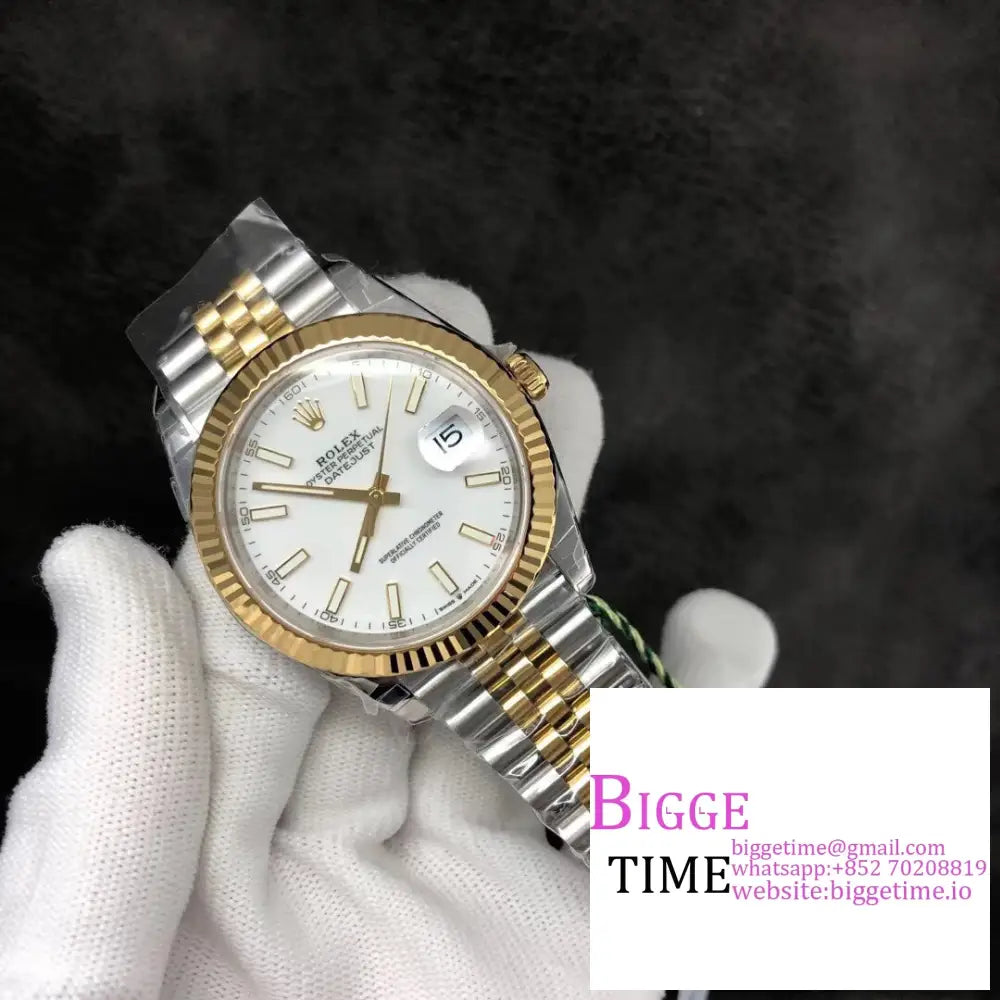 Datejust 41Mm Fluted Bezel White Dial Yg/Ss Jubilee Bracelet Vsf Vs3235 Rolex