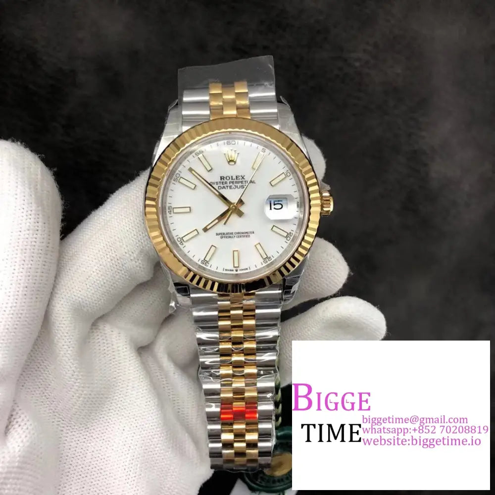 Datejust 41Mm Fluted Bezel White Dial Yg/Ss Jubilee Bracelet Vsf Vs3235 Rolex