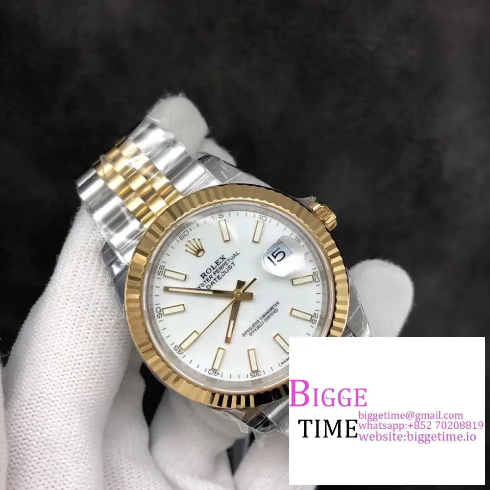 Datejust 41Mm Fluted Bezel White Dial Yg/Ss Jubilee Bracelet Vsf Vs3235 Rolex