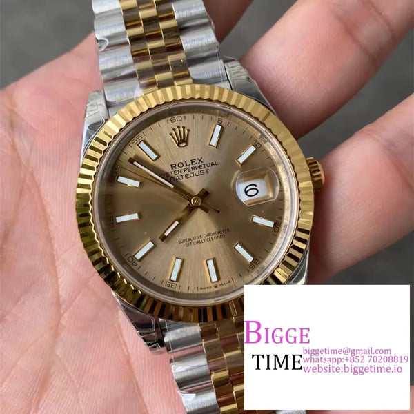 Datejust 41Mm Fluted Bezel Yg Dial Yg/Ss Jubilee Bracelet Vsf Vs3235 Option1 Rolex