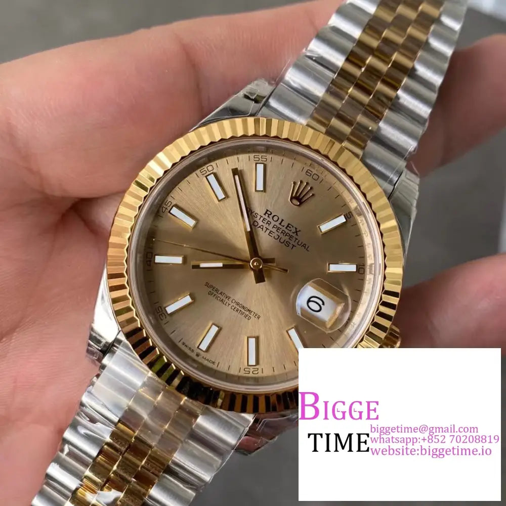 Datejust 41Mm Fluted Bezel Yg Dial Yg/Ss Jubilee Bracelet Vsf Vs3235 Rolex