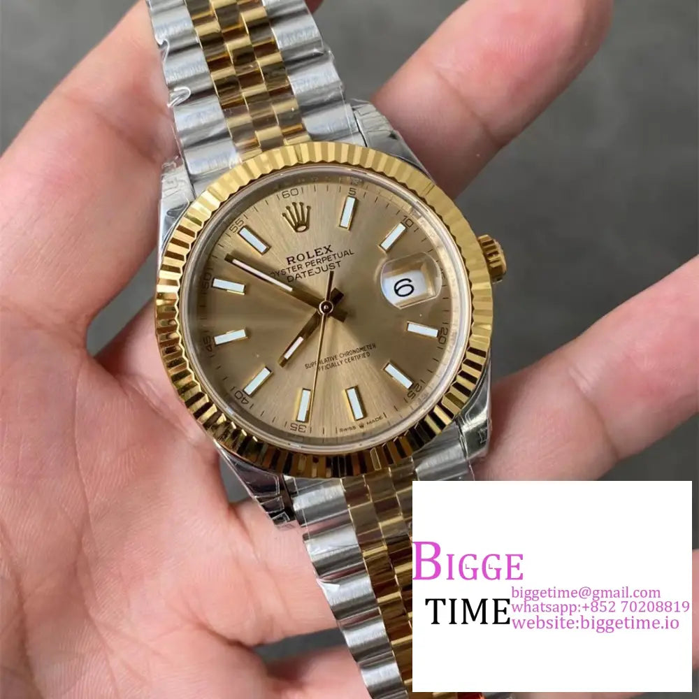 Datejust 41Mm Fluted Bezel Yg Dial Yg/Ss Jubilee Bracelet Vsf Vs3235 Rolex