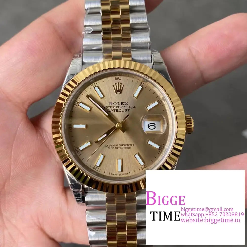 Datejust 41Mm Fluted Bezel Yg Dial Yg/Ss Jubilee Bracelet Vsf Vs3235 Rolex