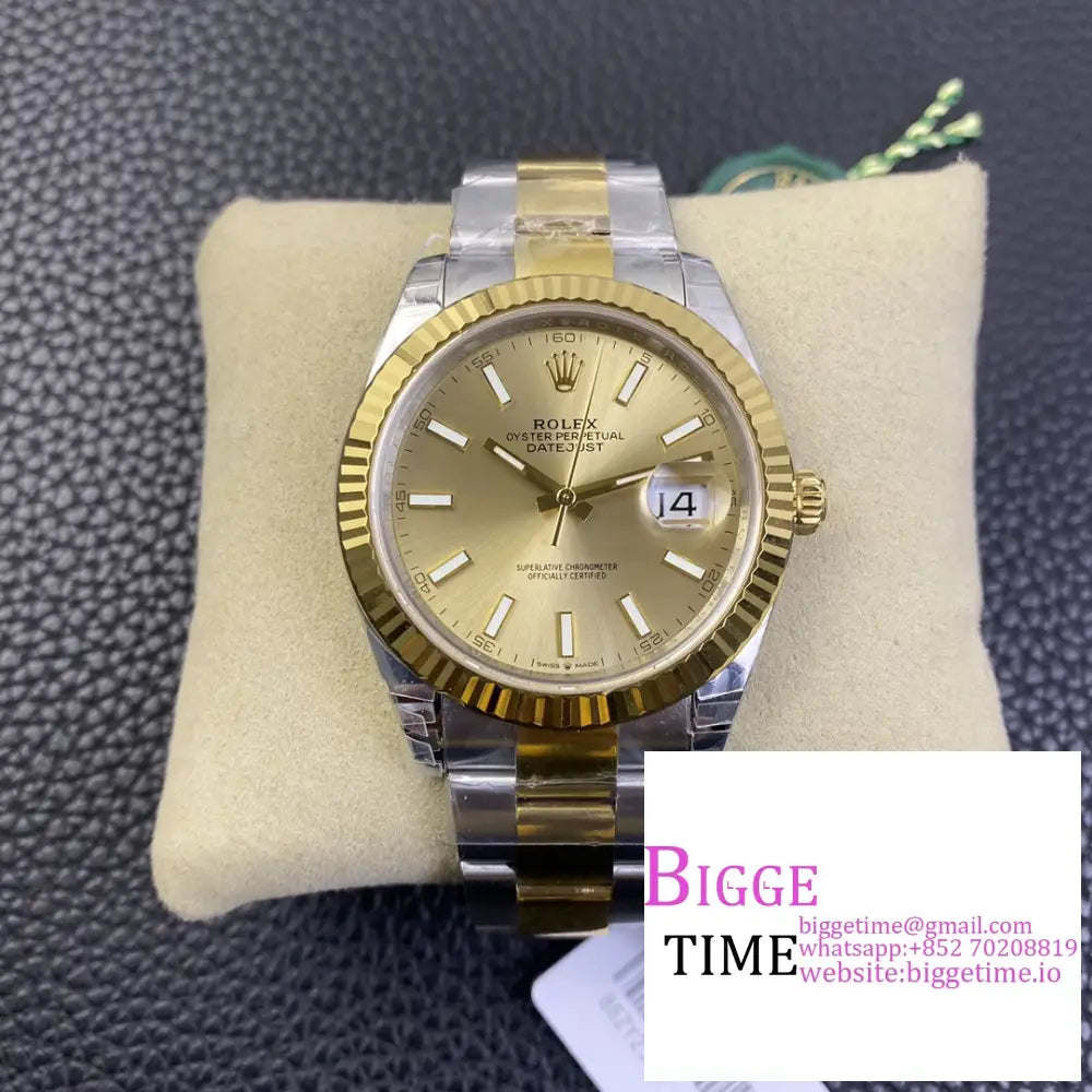 Datejust 41Mm Fluted Bezel Yg Dial Yg/Ss Oyster Bracelet Vsf Vs3235 Option1 Rolex