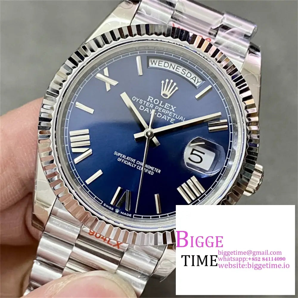 Daydate 40Mm Blue Dial Roma Marker President Bracelet Gmf A2836 Tungsten Option1 Rolex