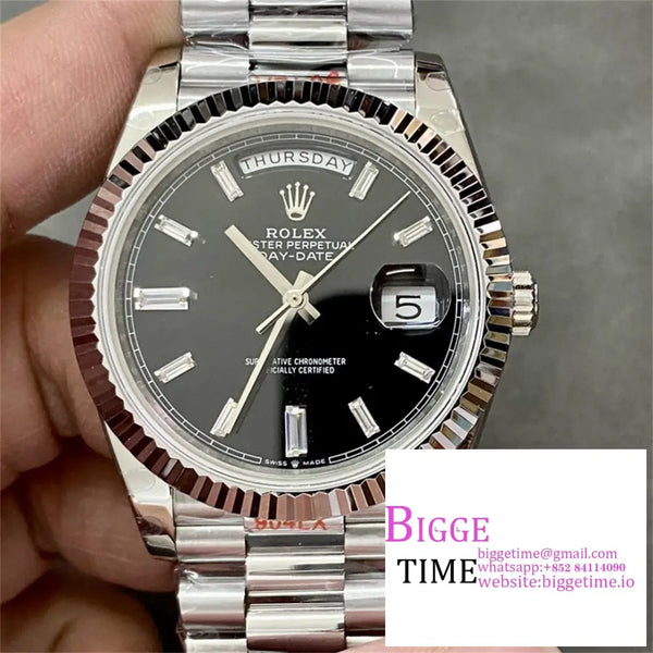 Daydate 40Mm Black Dial Diamond Marker President Bracelet Gmf A2836 Tungsten Option1 Rolex