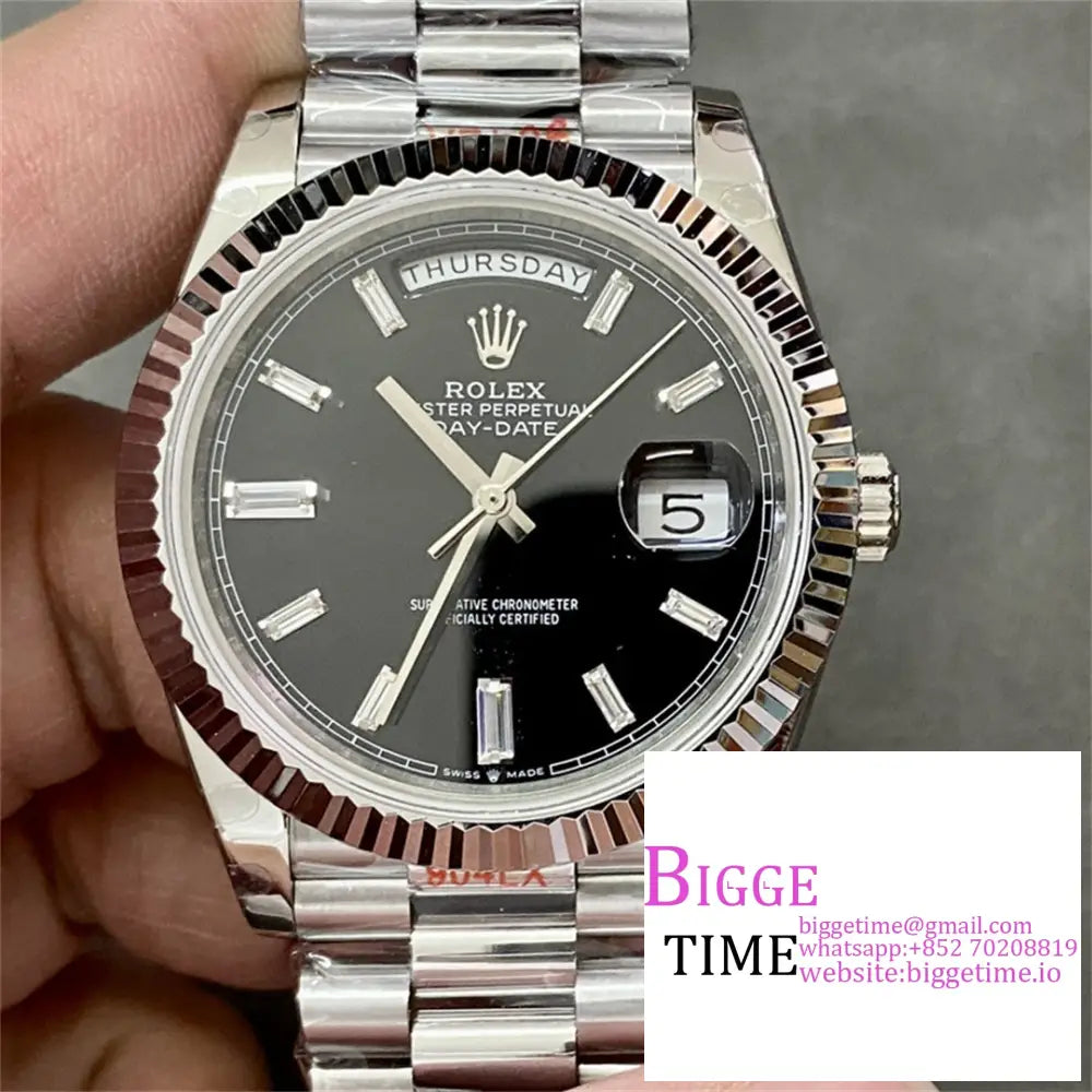 Daydate 40Mm Black Dial Diamond Marker President Bracelet Gmf A2836 Tungsten Option1 Rolex