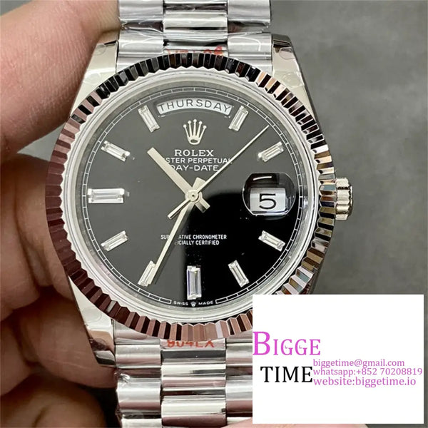 Daydate 40Mm Black Dial Diamond Marker President Bracelet Gmf A2836 Tungsten Option1 Rolex