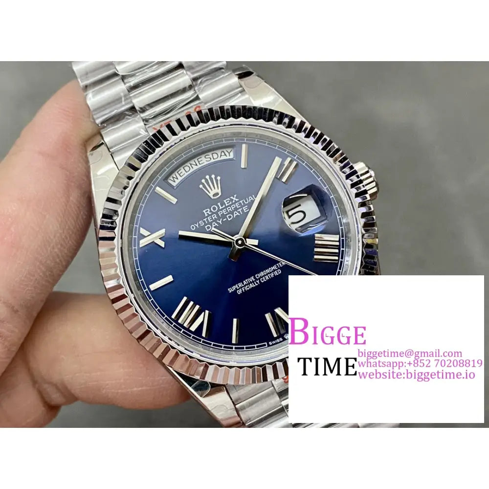 Daydate 40Mm Blue Dial Roma Marker President Bracelet Gmf A2836 Tungsten Rolex