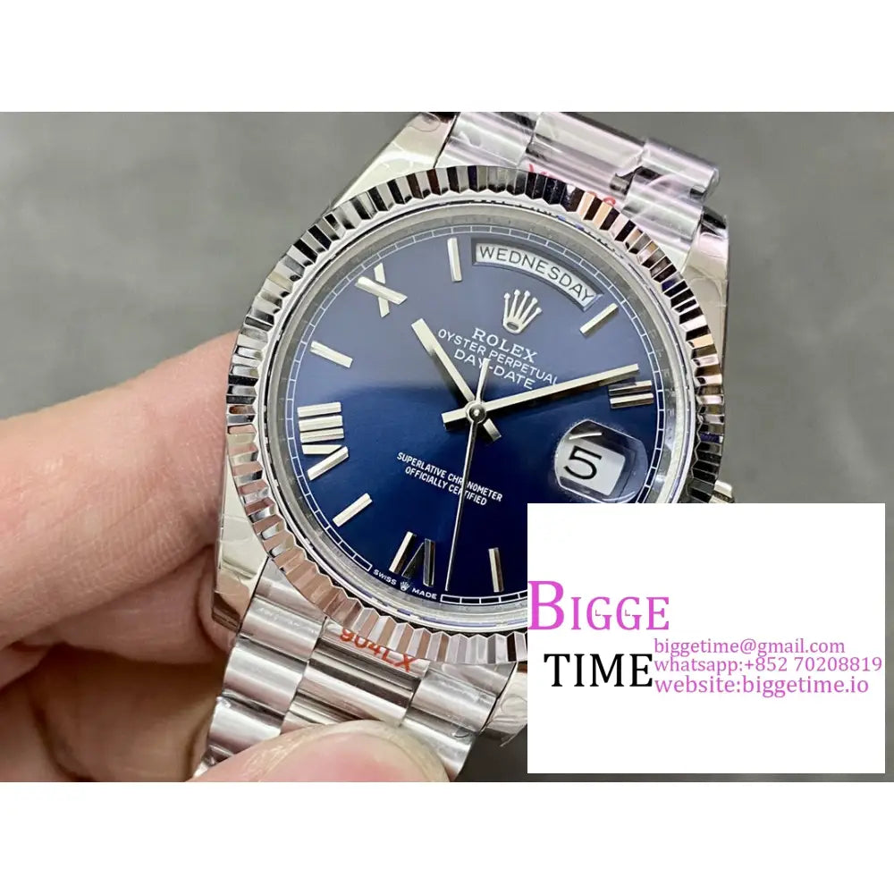 Daydate 40Mm Blue Dial Roma Marker President Bracelet Gmf A2836 Tungsten Rolex